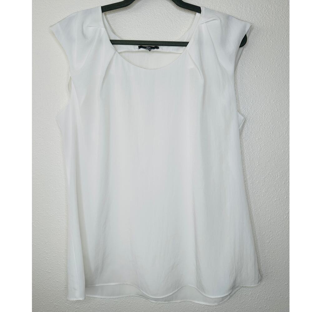 Gap Off White Pleated Shoulder Cap Sleeve Round Neck Flowy Blouse L